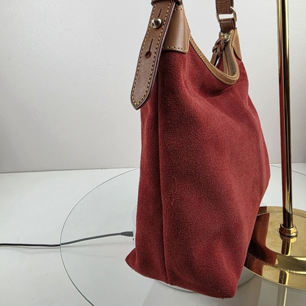 Dooney & Bourke Red Suede Hobo Shoulder Bag‎ Leather Tan Purse Classic - Picture 6 of 16